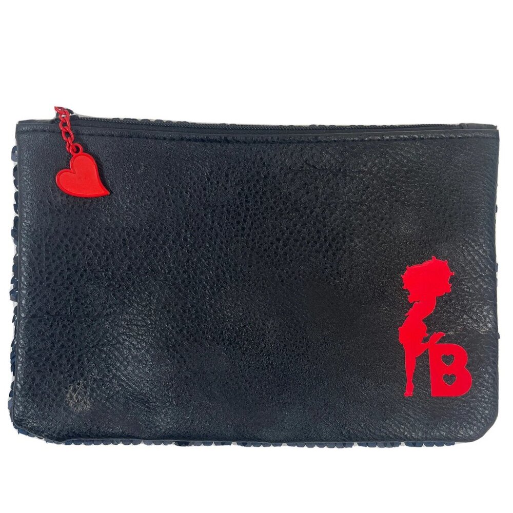 BETTY BOOP IPSY Makeup Bag Sequined Black with Red Detail Vegan Collectible